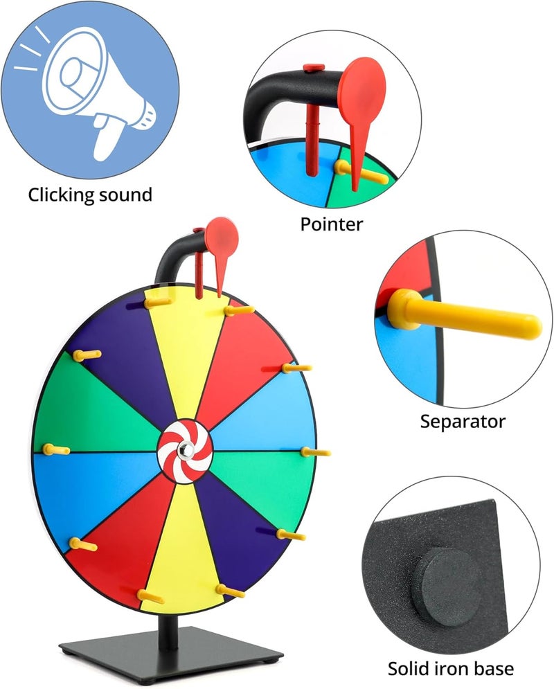 QWORK 12" Spinning Prize Wheel, 10 Slot Tabletop Color Spinning Wheel, Fun and Fair Game for Carnivals, Trade Shows, and Parties - Image 3